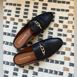Coach Black Leather Loafers with Gold Accent